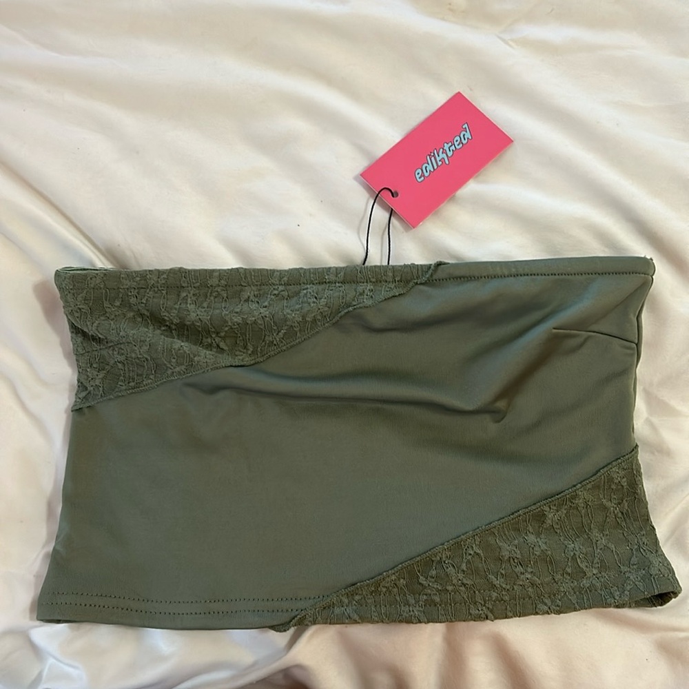 EDIKTED - Size Small Green Tube Top with Floral Lace Detail - NEW WITH TAGS